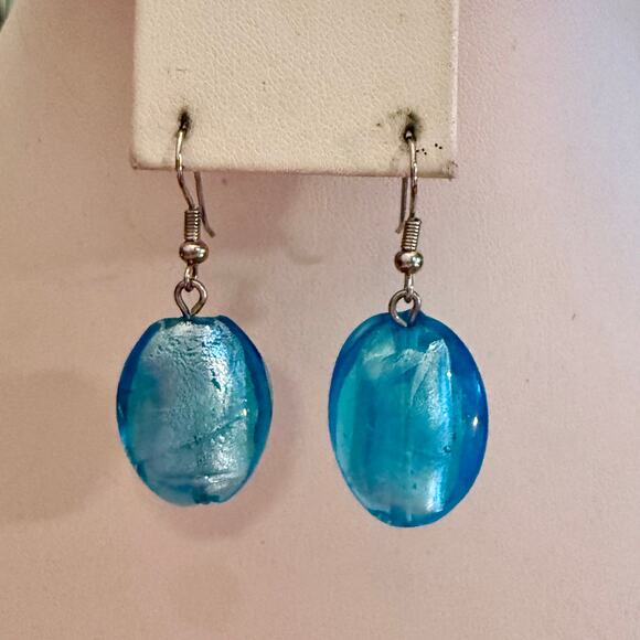 Handcrafted Jewelry - Gorgeous Light Blue Artisan Foiled Glass Drop Earrings